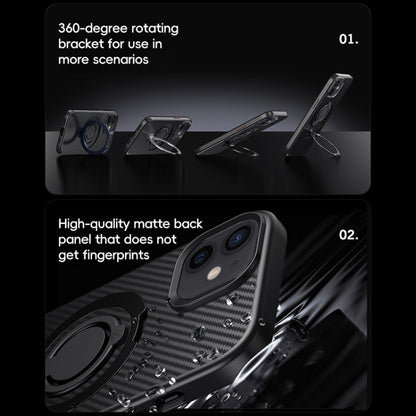 For iPhone 12 / 12 Pro Carbon Fiber MagSafe Phone Case with 360 Degree Rotating Holder(Black Blue) - iPhone 12 / 12 Pro Cases by buy2fix | Online Shopping UK | buy2fix
