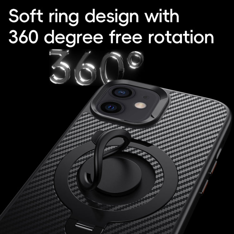 For iPhone 12 / 12 Pro Carbon Fiber MagSafe Phone Case with 360 Degree Rotating Holder(Black) - iPhone 12 / 12 Pro Cases by buy2fix | Online Shopping UK | buy2fix