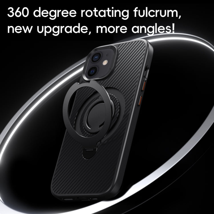 For iPhone 12 / 12 Pro Carbon Fiber MagSafe Phone Case with 360 Degree Rotating Holder(Black) - iPhone 12 / 12 Pro Cases by buy2fix | Online Shopping UK | buy2fix