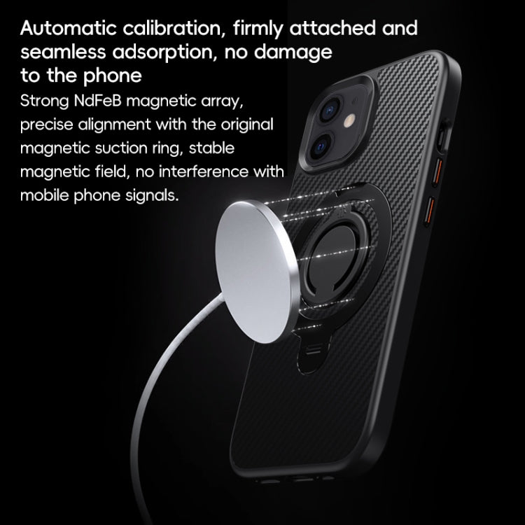For iPhone 12 / 12 Pro Carbon Fiber MagSafe Phone Case with 360 Degree Rotating Holder(Black) - iPhone 12 / 12 Pro Cases by buy2fix | Online Shopping UK | buy2fix