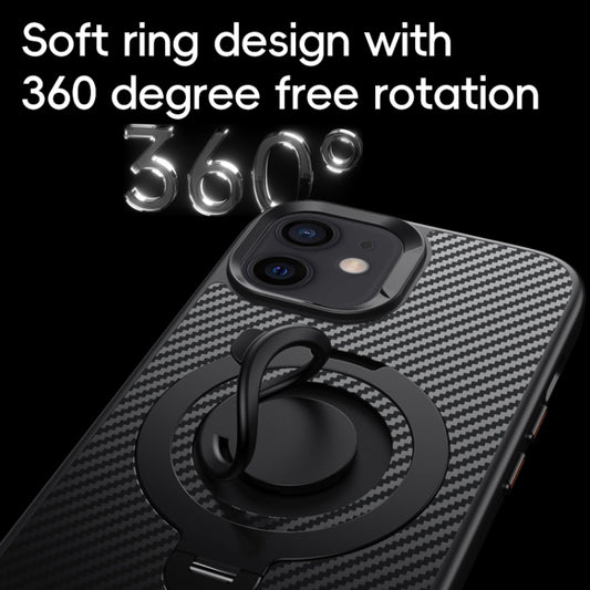For iPhone 12 / 12 Pro Carbon Fiber MagSafe Phone Case with 360 Degree Rotating Holder(Black Silver) - iPhone 12 / 12 Pro Cases by buy2fix | Online Shopping UK | buy2fix