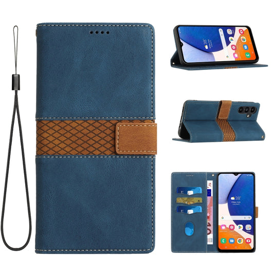 For Samsung Galaxy S25 5G Grid Stitching Leather Phone Case with Lanyard(Blue) by buy2fix