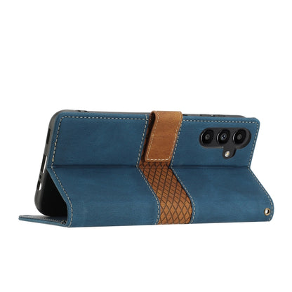 For Samsung Galaxy S25 5G Grid Stitching Leather Phone Case with Lanyard(Blue) by buy2fix