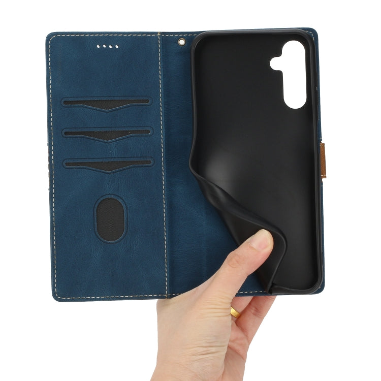 For Samsung Galaxy S25 5G Grid Stitching Leather Phone Case with Lanyard(Blue) by buy2fix
