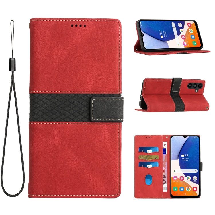 For Samsung Galaxy S25 5G Grid Stitching Leather Phone Case with Lanyard(Red) by buy2fix
