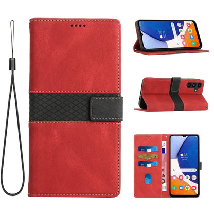 For Samsung Galaxy S25 5G Grid Stitching Leather Phone Case with Lanyard(Red) by buy2fix