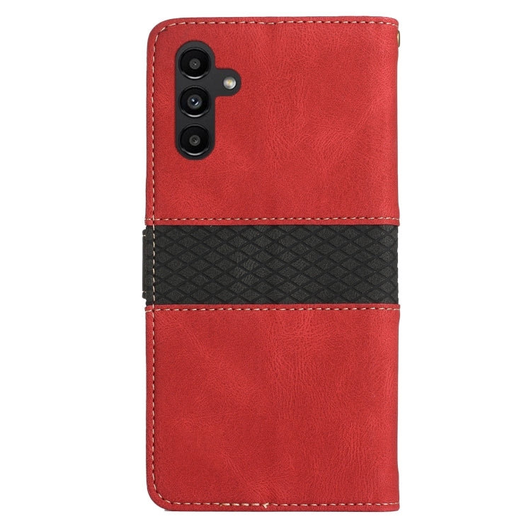 For Samsung Galaxy S25 5G Grid Stitching Leather Phone Case with Lanyard(Red) by buy2fix