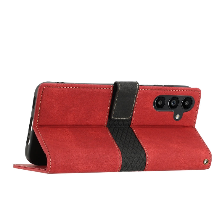 For Samsung Galaxy S25 5G Grid Stitching Leather Phone Case with Lanyard(Red) by buy2fix