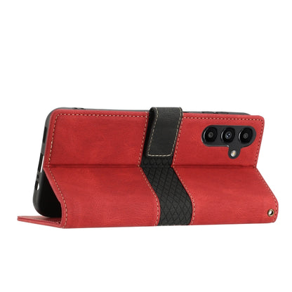 For Samsung Galaxy S25 5G Grid Stitching Leather Phone Case with Lanyard(Red) by buy2fix