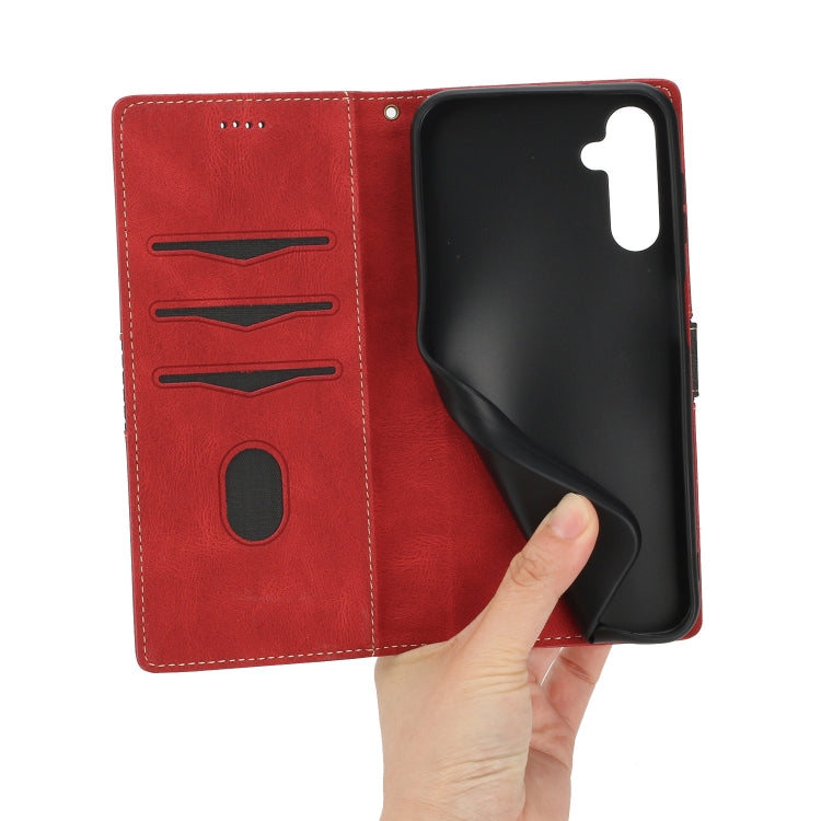 For Samsung Galaxy S25 5G Grid Stitching Leather Phone Case with Lanyard(Red) by buy2fix
