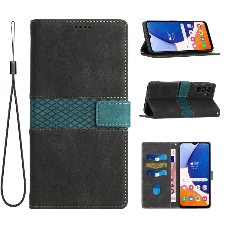 For Samsung Galaxy S25 5G Grid Stitching Leather Phone Case with Lanyard(Black) by buy2fix