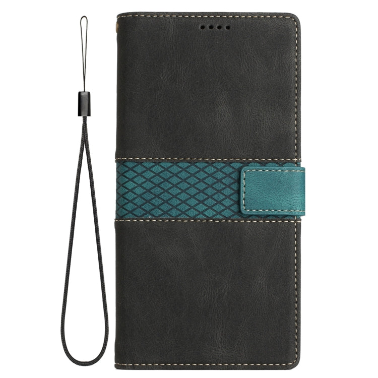 For Samsung Galaxy S25 5G Grid Stitching Leather Phone Case with Lanyard(Black) by buy2fix