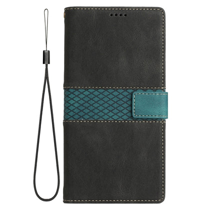 For Samsung Galaxy S25 5G Grid Stitching Leather Phone Case with Lanyard(Black) by buy2fix