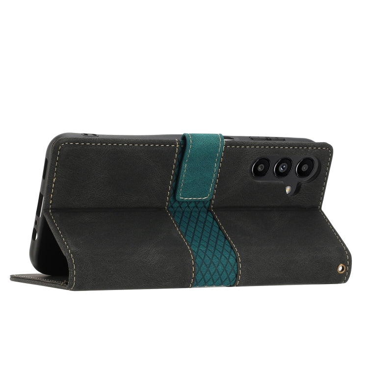 For Samsung Galaxy S25 5G Grid Stitching Leather Phone Case with Lanyard(Black) by buy2fix