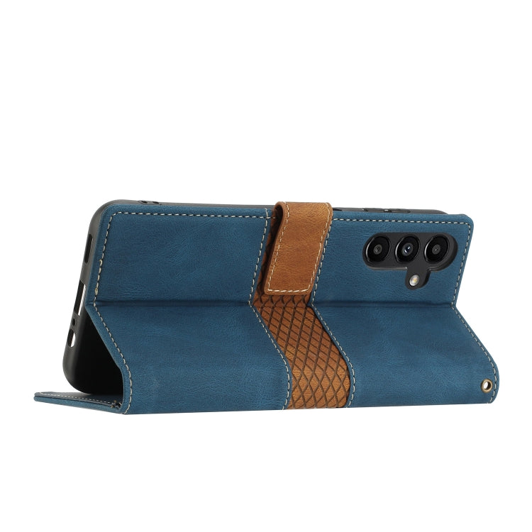 For Samsung Galaxy S25+ 5G Grid Stitching Leather Phone Case with Lanyard(Blue) by buy2fix
