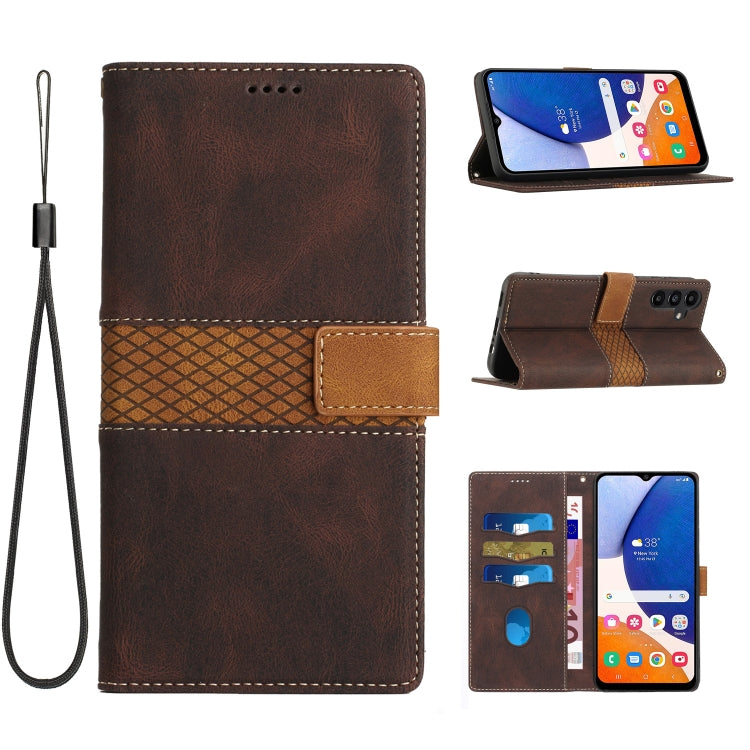 For Samsung Galaxy S25+ 5G Grid Stitching Leather Phone Case with Lanyard(Brown) by buy2fix