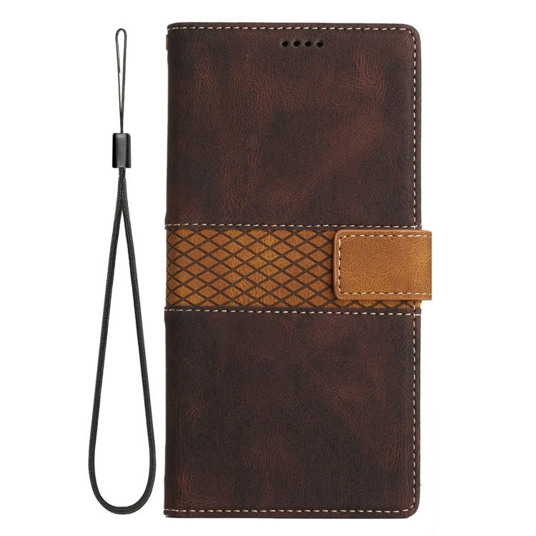 For Samsung Galaxy S25+ 5G Grid Stitching Leather Phone Case with Lanyard(Brown) by buy2fix