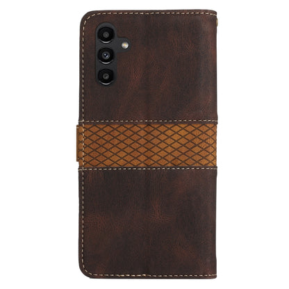 For Samsung Galaxy S25+ 5G Grid Stitching Leather Phone Case with Lanyard(Brown) by buy2fix