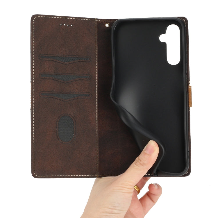 For Samsung Galaxy S25+ 5G Grid Stitching Leather Phone Case with Lanyard(Brown) by buy2fix