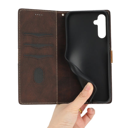 For Samsung Galaxy S25+ 5G Grid Stitching Leather Phone Case with Lanyard(Brown) by buy2fix