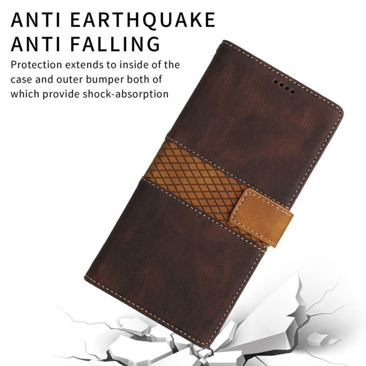 For Samsung Galaxy S25+ 5G Grid Stitching Leather Phone Case with Lanyard(Brown) by buy2fix