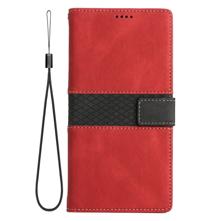 For Samsung Galaxy S25+ 5G Grid Stitching Leather Phone Case with Lanyard(Red) by buy2fix