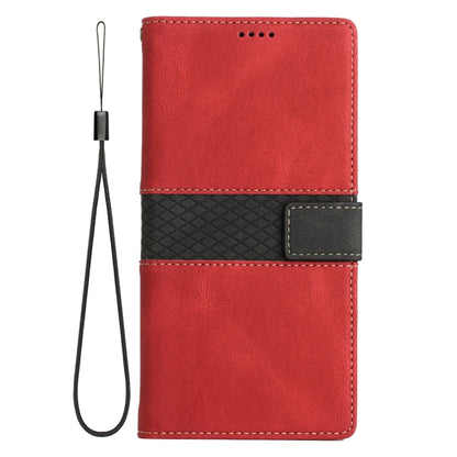 For Samsung Galaxy S25+ 5G Grid Stitching Leather Phone Case with Lanyard(Red) by buy2fix