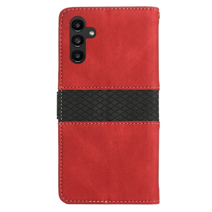 For Samsung Galaxy S25+ 5G Grid Stitching Leather Phone Case with Lanyard(Red) by buy2fix
