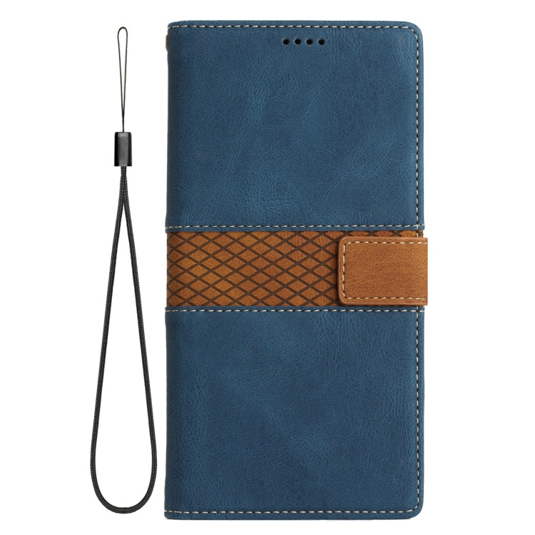 For Samsung Galaxy S25 Ultra 5G Grid Stitching Leather Phone Case with Lanyard(Blue) by buy2fix