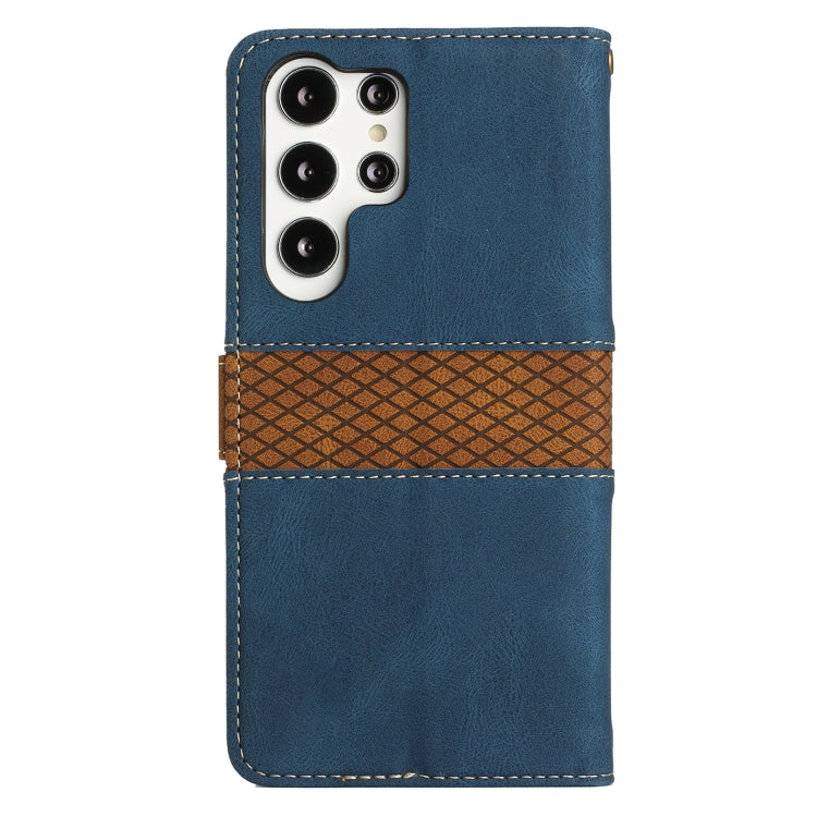 For Samsung Galaxy S25 Ultra 5G Grid Stitching Leather Phone Case with Lanyard(Blue) by buy2fix