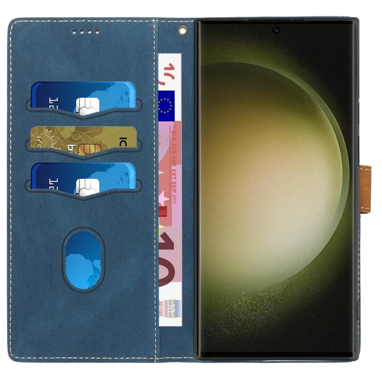For Samsung Galaxy S25 Ultra 5G Grid Stitching Leather Phone Case with Lanyard(Blue) by buy2fix