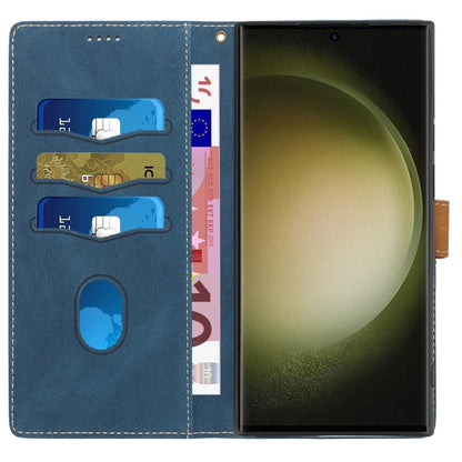 For Samsung Galaxy S25 Ultra 5G Grid Stitching Leather Phone Case with Lanyard(Blue) by buy2fix