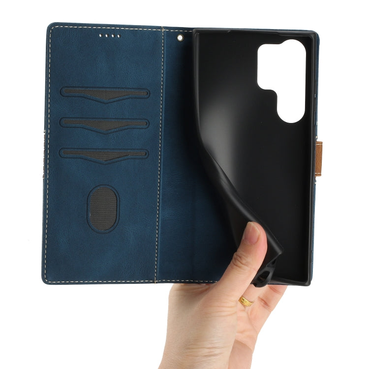 For Samsung Galaxy S25 Ultra 5G Grid Stitching Leather Phone Case with Lanyard(Blue) by buy2fix