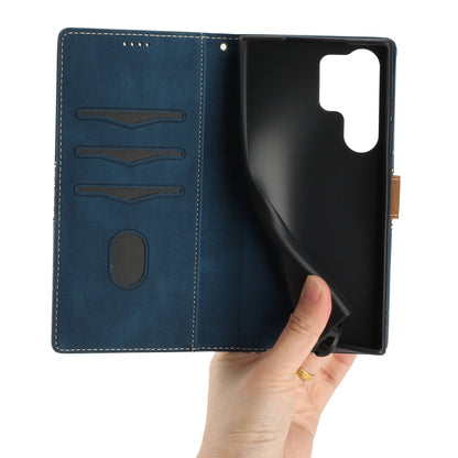 For Samsung Galaxy S25 Ultra 5G Grid Stitching Leather Phone Case with Lanyard(Blue) by buy2fix