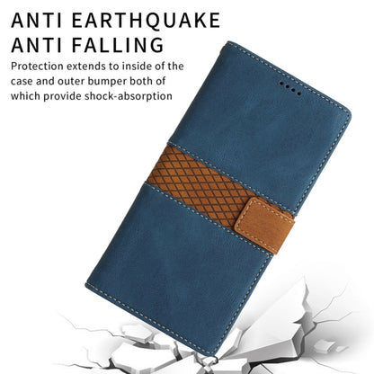 For Samsung Galaxy S25 Ultra 5G Grid Stitching Leather Phone Case with Lanyard(Blue) by buy2fix
