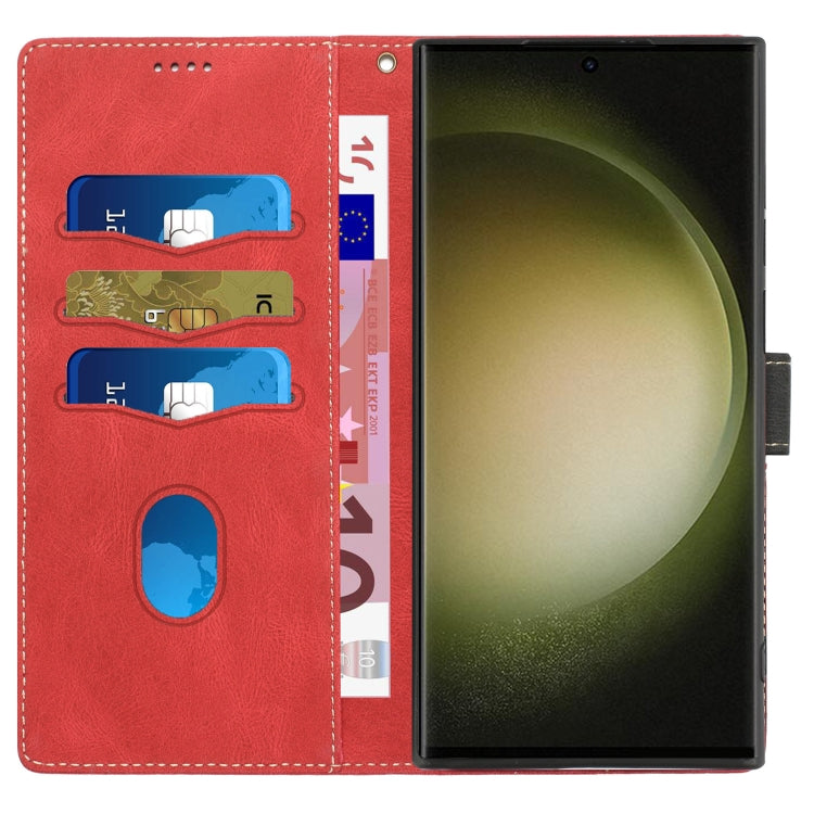 For Samsung Galaxy S25 Ultra 5G Grid Stitching Leather Phone Case with Lanyard(Red) by buy2fix