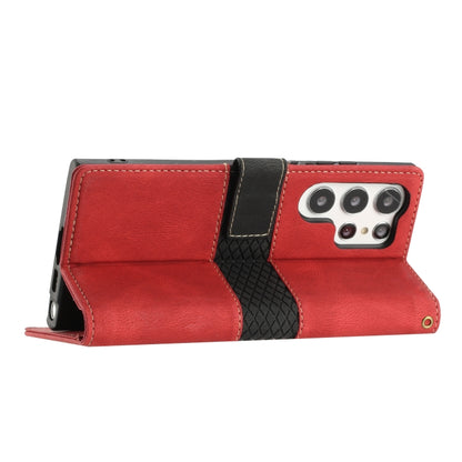 For Samsung Galaxy S25 Ultra 5G Grid Stitching Leather Phone Case with Lanyard(Red) by buy2fix