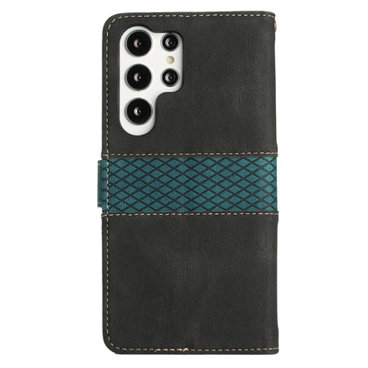 For Samsung Galaxy S25 Ultra 5G Grid Stitching Leather Phone Case with Lanyard(Black) by buy2fix
