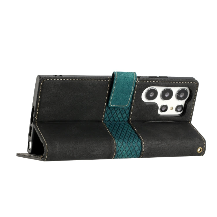 For Samsung Galaxy S25 Ultra 5G Grid Stitching Leather Phone Case with Lanyard(Black) by buy2fix