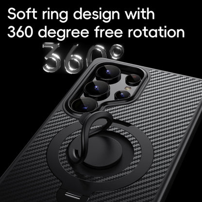 For Samsung Galaxy S25 Ultra 5G Carbon Fiber MagSafe Phone Case with 360 Degree Rotating Holder(Black Grey) by buy2fix