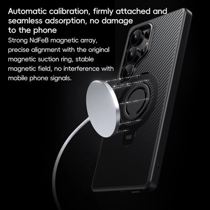 For Samsung Galaxy S25 Ultra 5G Carbon Fiber MagSafe Phone Case with 360 Degree Rotating Holder(Black Grey) by buy2fix