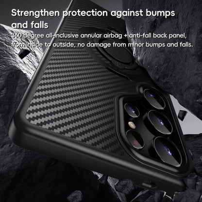 For Samsung Galaxy S25 Ultra 5G Carbon Fiber MagSafe Phone Case with 360 Degree Rotating Holder(Black) by buy2fix