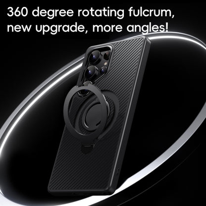 For Samsung Galaxy S25 Ultra 5G Carbon Fiber MagSafe Phone Case with 360 Degree Rotating Holder(Black) by buy2fix