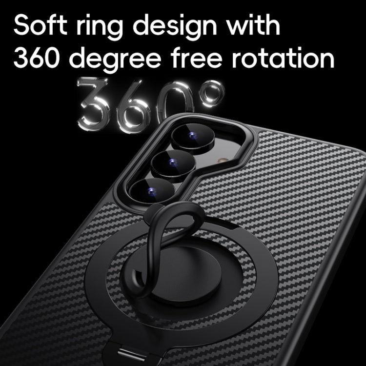For Samsung Galaxy S25+ 5G Carbon Fiber MagSafe Phone Case with 360 Degree Rotating Holder(Black Grey) by buy2fix
