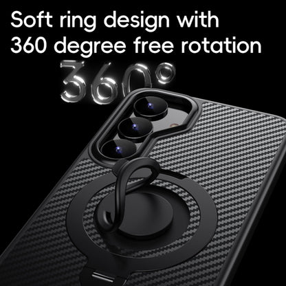 For Samsung Galaxy S25+ 5G Carbon Fiber MagSafe Phone Case with 360 Degree Rotating Holder(Black Grey) by buy2fix