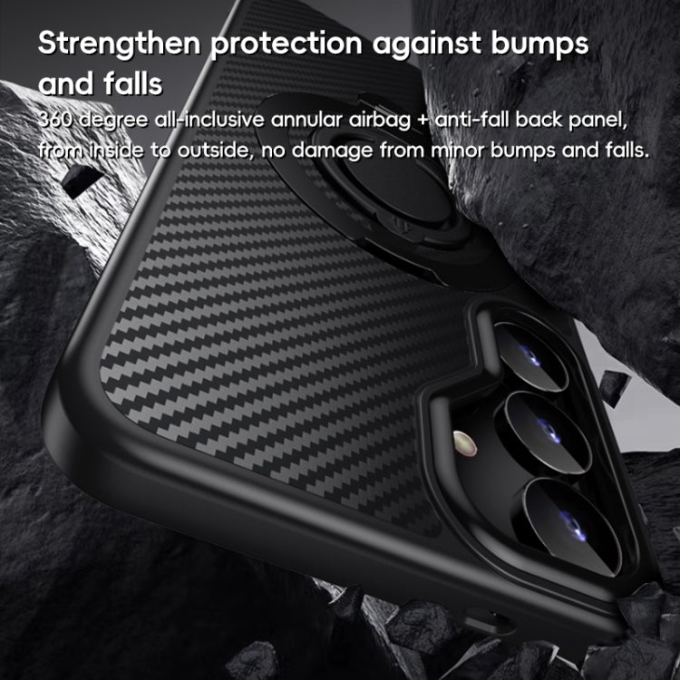 For Samsung Galaxy S25+ 5G Carbon Fiber MagSafe Phone Case with 360 Degree Rotating Holder(Black Grey) by buy2fix