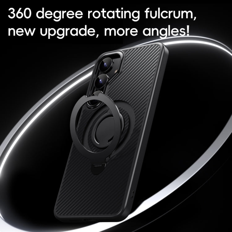 For Samsung Galaxy S25+ 5G Carbon Fiber MagSafe Phone Case with 360 Degree Rotating Holder(Black Grey) by buy2fix