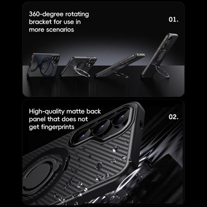 For Samsung Galaxy S25+ 5G Carbon Fiber MagSafe Phone Case with 360 Degree Rotating Holder(Black Blue) by buy2fix