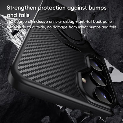 For Samsung Galaxy S25+ 5G Carbon Fiber MagSafe Phone Case with 360 Degree Rotating Holder(Black Silver) by buy2fix