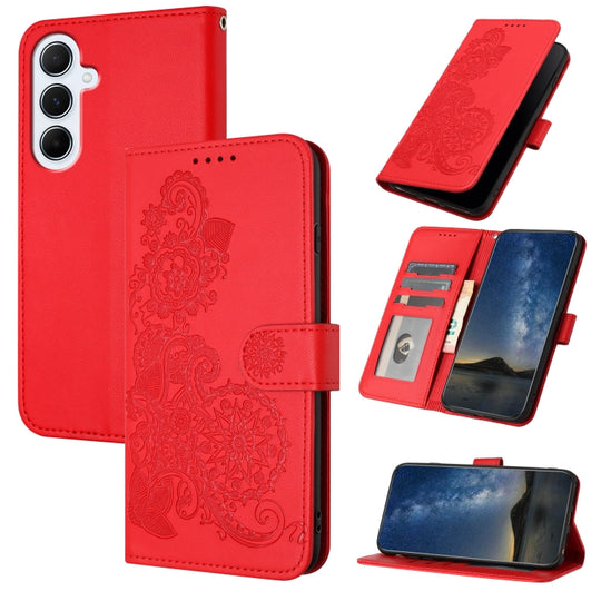 For Samsung Galaxy A56 5G Datura Flower Embossed Flip Leather Phone Case(Red)